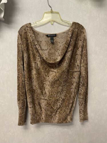 INC  Gold Shimmering Metallic Long Sleeve Lightweight Sweater Size Large