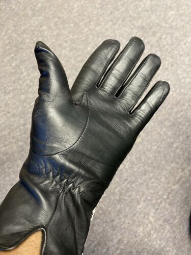 Black Leather And Houndstooth Gloves Sz Med