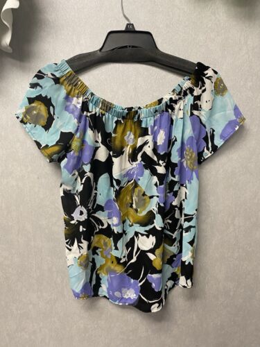 Evereve Allison Joy Floral Light Blue Off the Shoulder Blouse Size Large