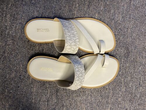 Michael Kors pratt flat Sandal vanilla mono PVC  Mk MONO shoes women Sz 9