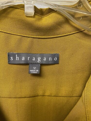 Sharagano Collared Button Down Yellow Sleeveless Belted Midi Dress Sz 12