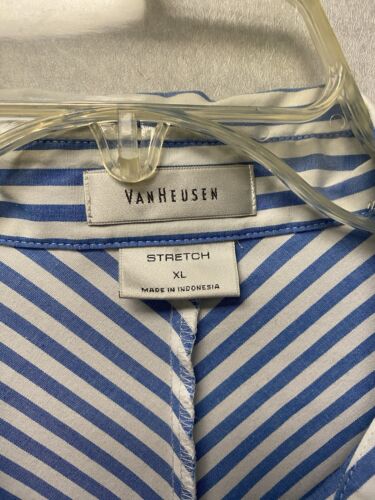 Van Heusen Top Shirt Ruched Button Front Blue/White Size XL