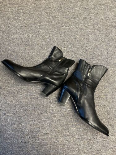 Fitzwell Women's Black Side Zip Leather Ankle Boots - Size 12