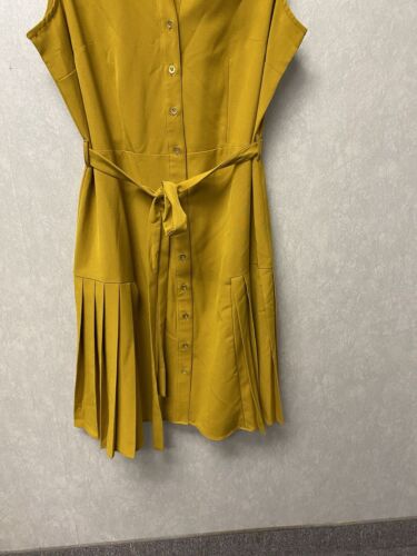 Sharagano Collared Button Down Yellow Sleeveless Belted Midi Dress Sz 12