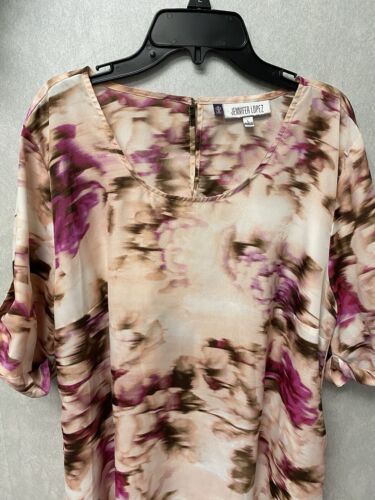 Jennifer Lopez Blouse Womens Size Large Short Sleeves Pink Floral Top Hi Lo