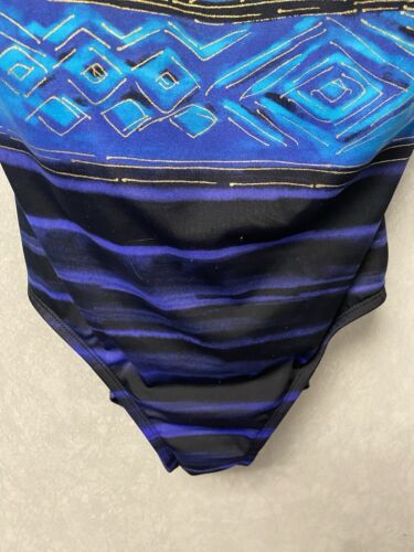 Robby Len Women's Long Torso One Piece Swimsuit Size 12 Black/Blue