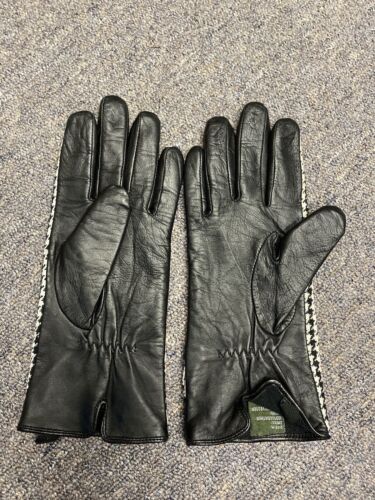 Black Leather And Houndstooth Gloves Sz Med