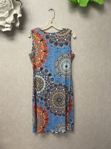 Blue Multi Mandala Print Floral Dress Sleeveless Sz Med