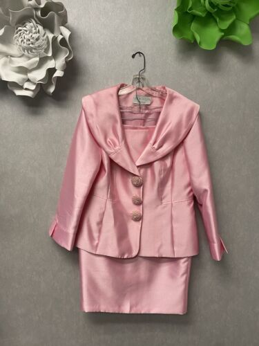 Lily & Taylor Pink w/ Pearls 2pc Dress Suit Size 12