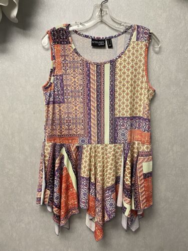 Attitudes by Renee Como Jersey Dip Hem Knit Tunic Tank Purple Multi Size Small