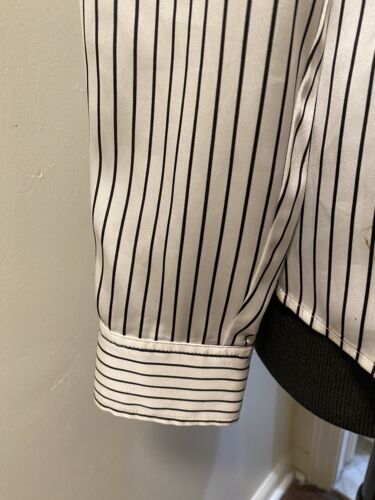 Kasper Women'S Black White Pinstripe Button-Down Blouse Top Size Large