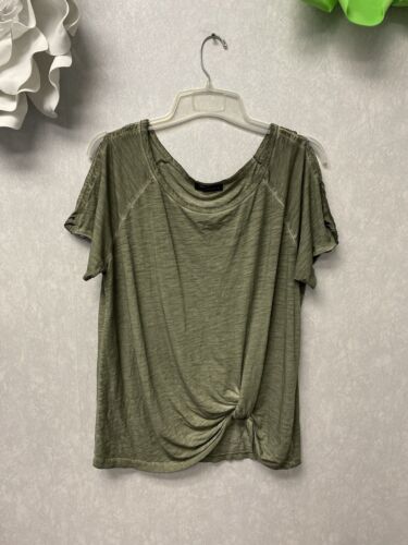 Sanctuary Olive Cold Shoulder Tee Shirt Green Knot Size XL