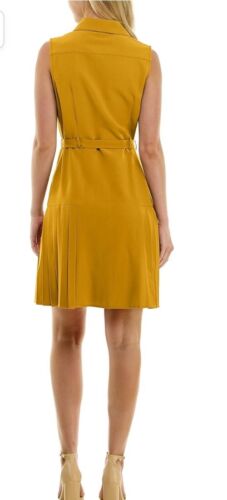 Sharagano Collared Button Down Yellow Sleeveless Belted Midi Dress Sz 12