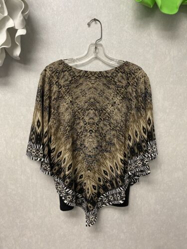 Ruby Rd Womens Top Size Med Petite Brown/Beige Multi Cape Top