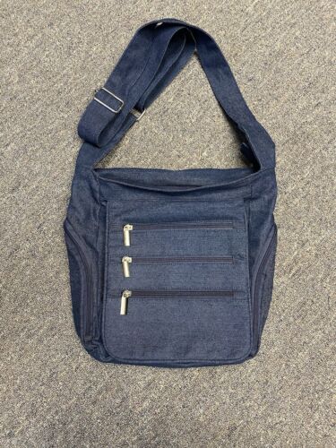 Gold Coast Blue Denim Crossbody Purse Messenger Bag w/ Multi Pockets