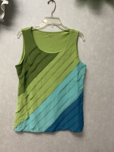 Coldwater Creek Womans Top Blouse Large 14 Green Sleeveless Scoop Neck Overlay