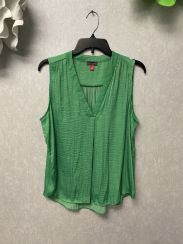 Vince Camuto Women's Inverted-Pleat Top Green Sleeveless Size Med