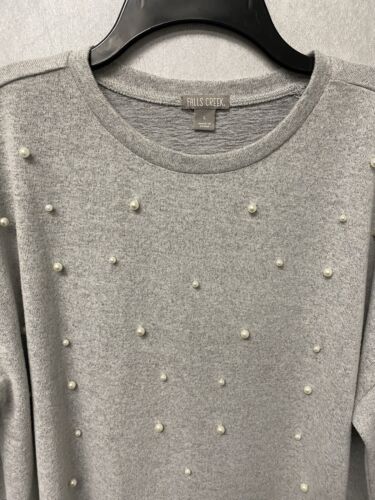 Falls Creek Grey Lightweight Sweater With Pearls Size Large