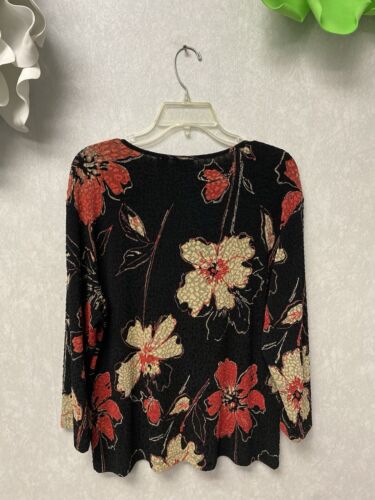 Chico's Travelers Black/ Pink Floral V-Neck 3/4 Sleeve Top - Size 3