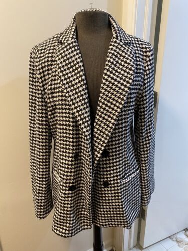 Women's Black and White Houndstooth Blazer, Size Large