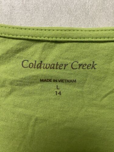 Coldwater Creek Womans Top Blouse Large 14 Green Sleeveless Scoop Neck Overlay