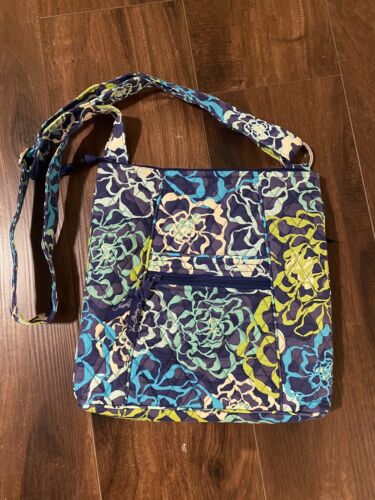 Vera Bradley Blue/Green Floral Medium Crossbody Purse With Adjustable strap