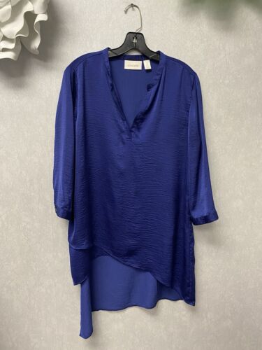 Chico's Tulia Blue Cross Front Asymmetrical Tunic - Sz 2 (12/14)