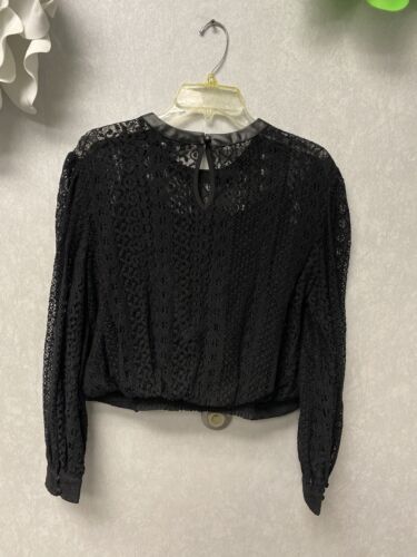 Express Ladies Black Long Sleeve Lace Blouse With Faux Leather Stripe Size Large