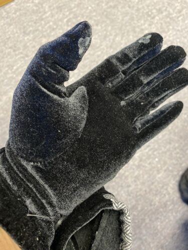 Black/ Grey Herringbone Velour Gloves W/ Touch Index Finger And Thumb Sz Large