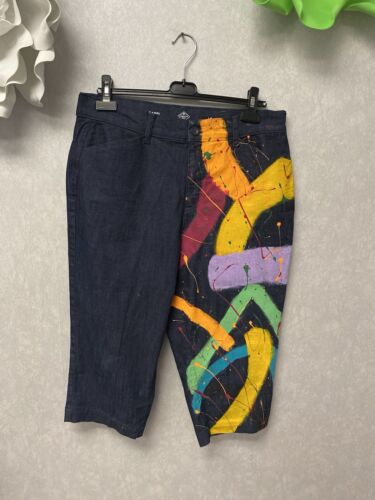 Revamped Denim Multi Hand Painted Capris Size 14