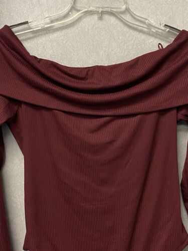 AFRM Bodysuit Burgundy  Off Shoulder Ribbed Long Sleeve Size XL