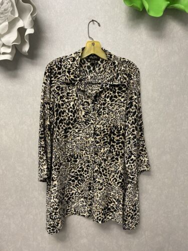 Melissa Paige Large Petite Tunic Top Blouse Shirt Leopard Animal Print Oversized