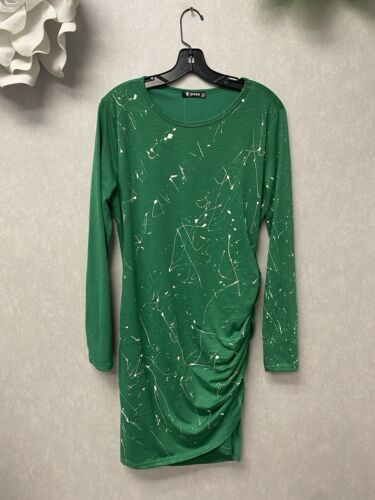 Revamped Green/White Splatter Hand Painted Dress Size Large