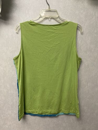 Coldwater Creek Womans Top Blouse Large 14 Green Sleeveless Scoop Neck Overlay