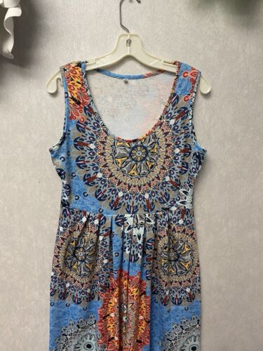 Blue Multi Mandala Print Floral Dress Sleeveless Sz Med