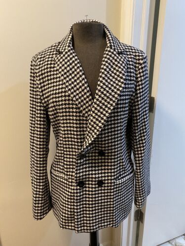 Women's Black and White Houndstooth Blazer, Size Large