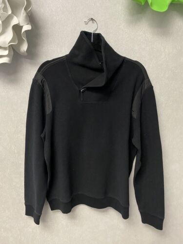 Calvin Klein Men's Sweater Size XL Slim Fit Black Mock Neck Satin Elbow Patches