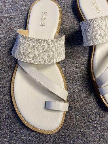 Michael Kors pratt flat Sandal vanilla mono PVC  Mk MONO shoes women Sz 9