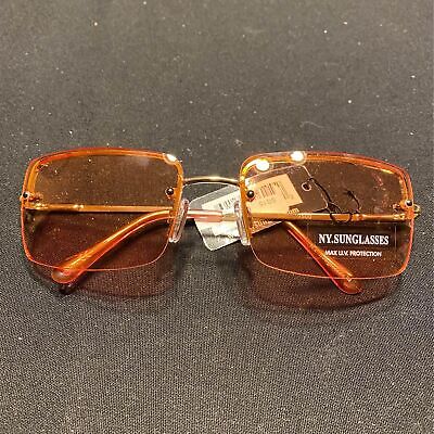 Rimless Rectangle Gold Frame Melon Orange Retro Tint Sunglasses