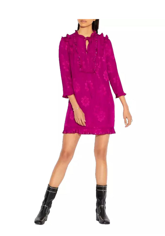 Coach Fuchsia Jacquard Ruffle Dress Size 0 Women Ruffle Trim NWT $495