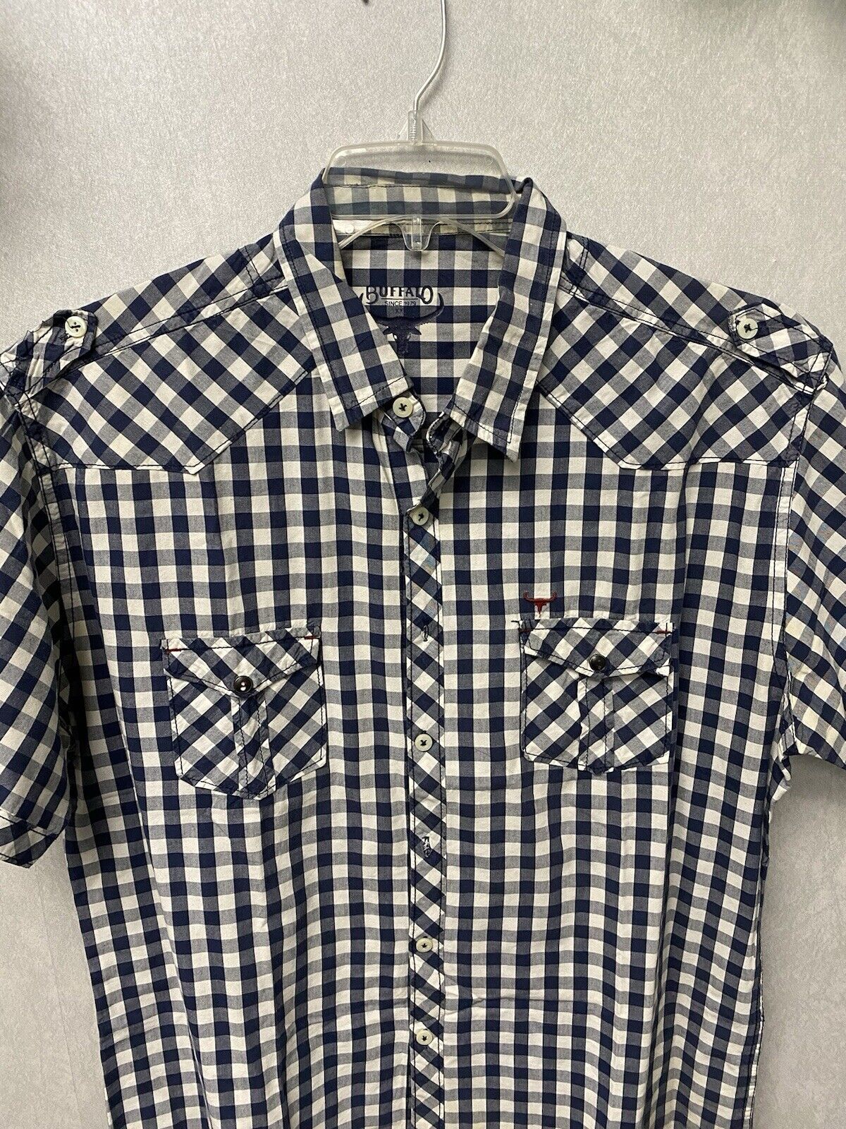 Buffalo Blue/White Plaid B/D Short Sleeve Shirt Size XXL