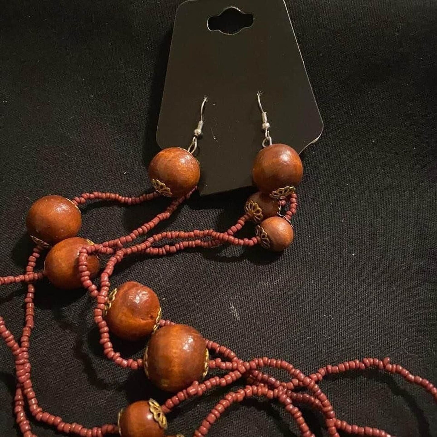 2pc 2 Strand Wood Necklace Set