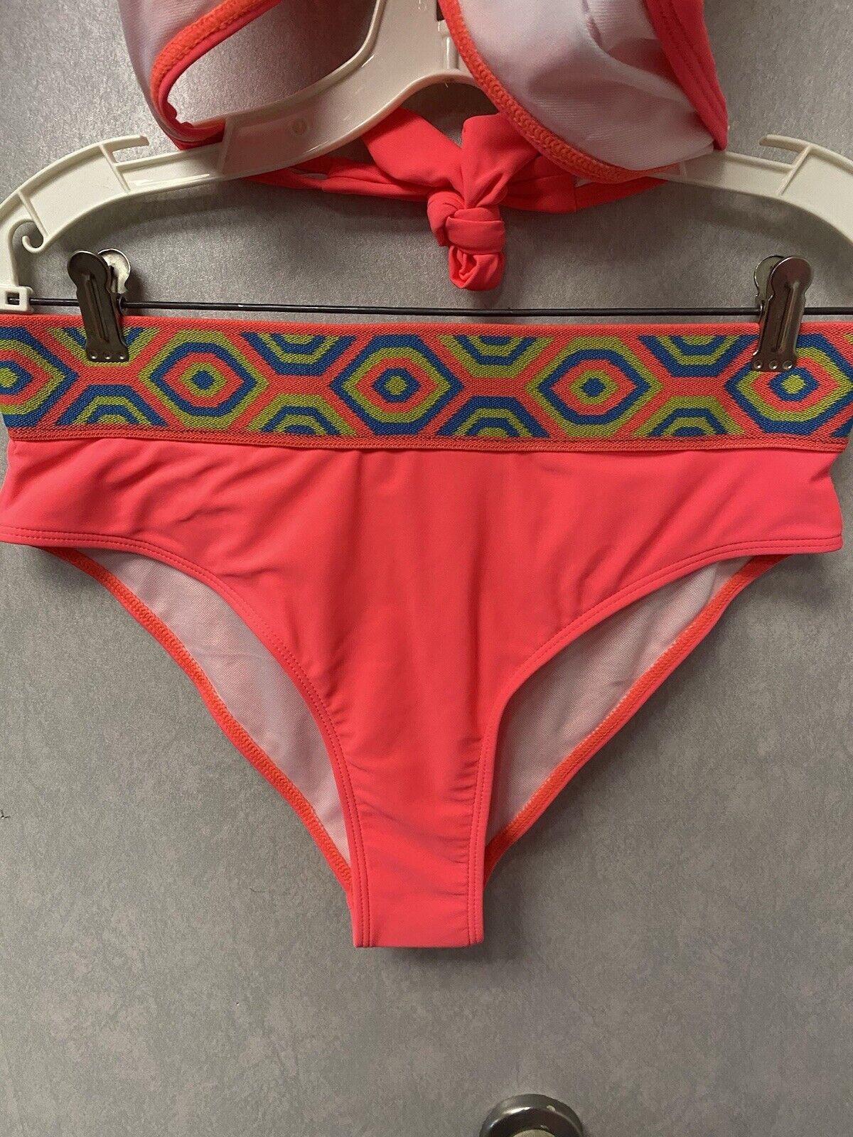 Shein Pink And Lime Padded Floral Bandeau Bikini Set Size L
