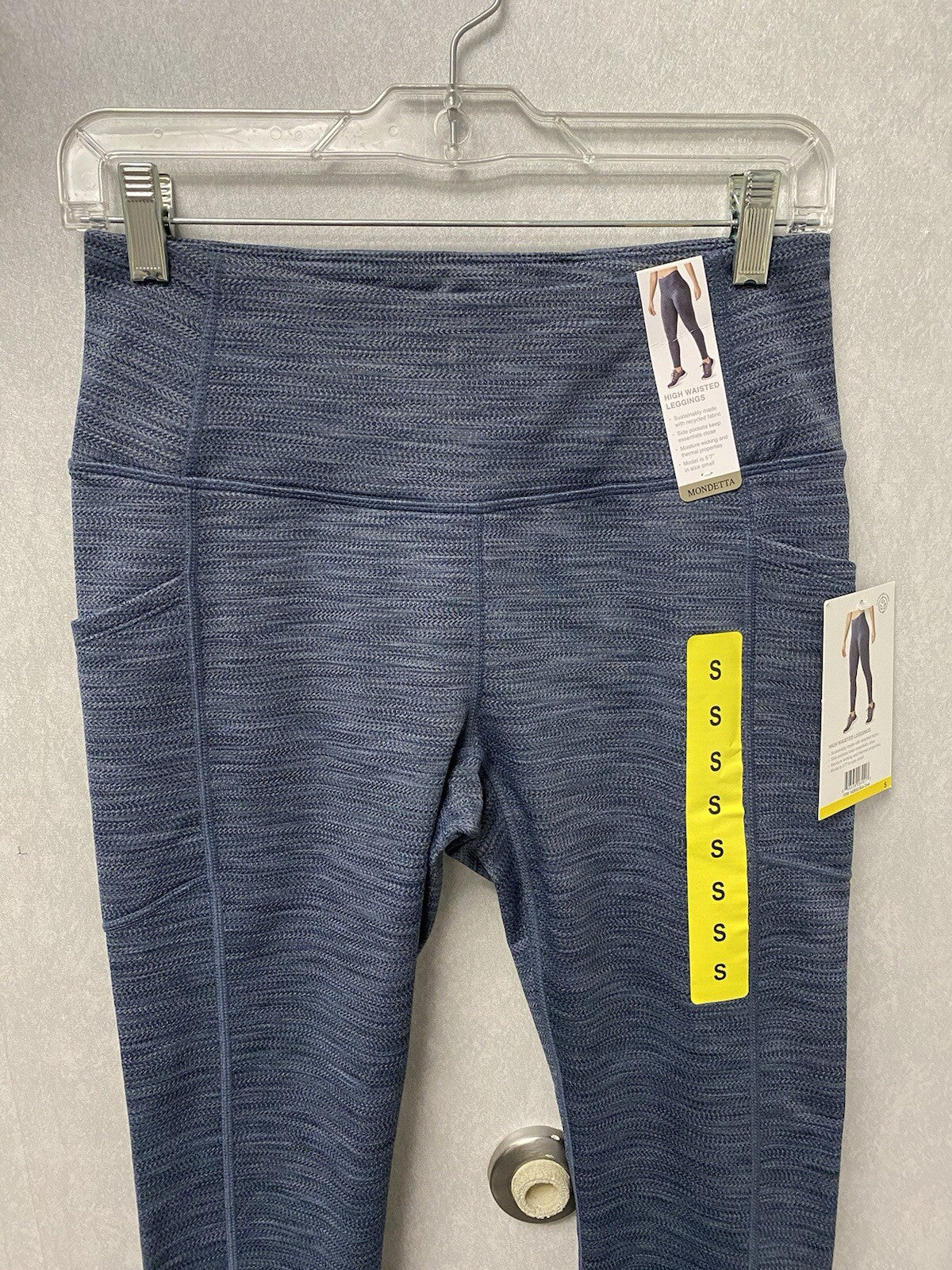 Mondetta Leggings Womens S High Waist Side Pockets Recycled Fabric Striped Gray