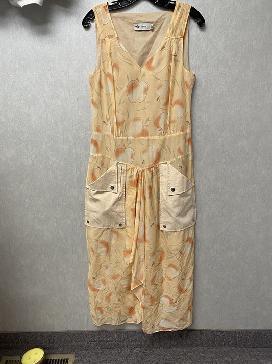 NWOT Coach Apple Print Long Dress With Snap Pockets Peach Size 2