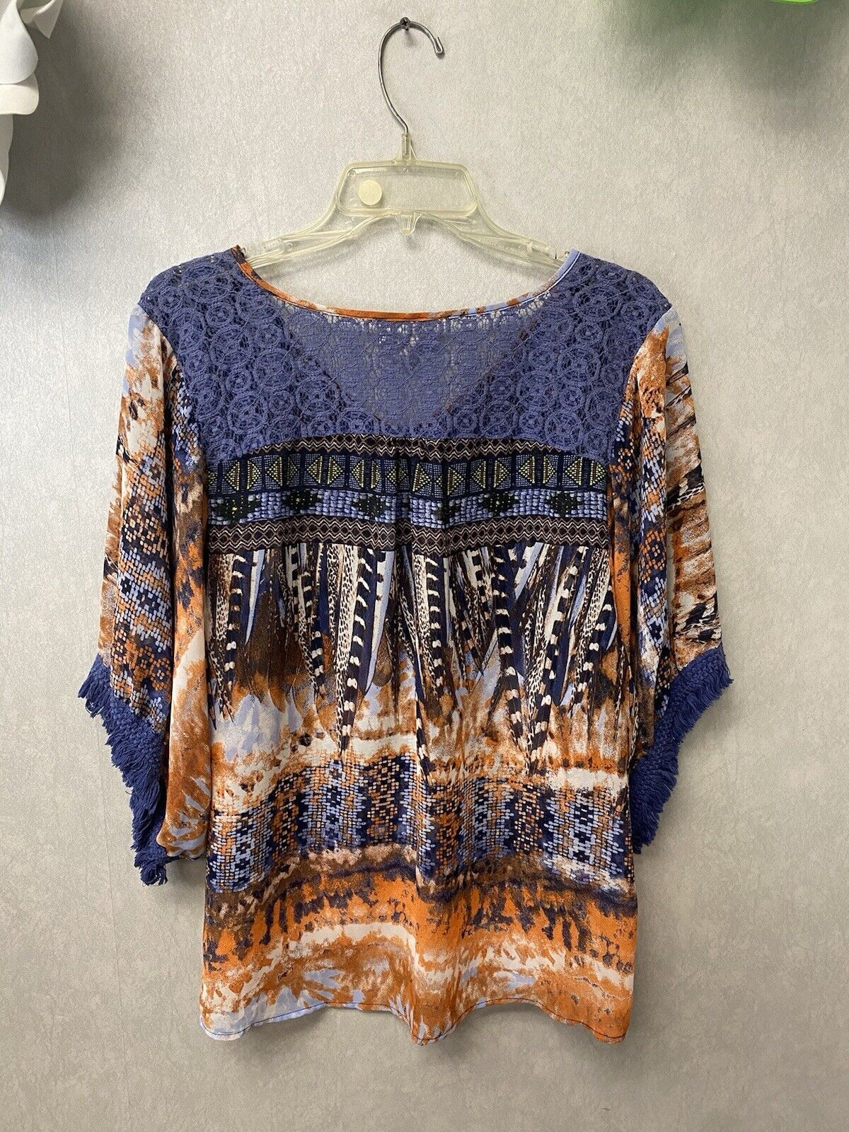 CB Established 1962 Women Size XL Sheer Chiffon Aztec Blue Tunic Top Blouse