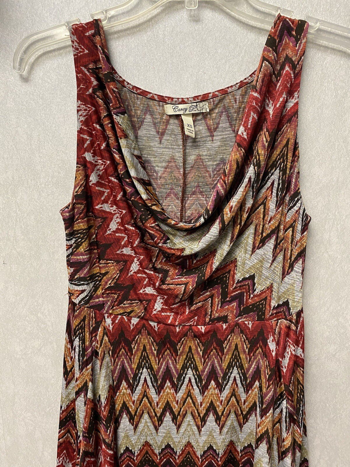 Corey P Dress Women's Handkerchief Hem Cowl Neck Chevron Stretch Size XS