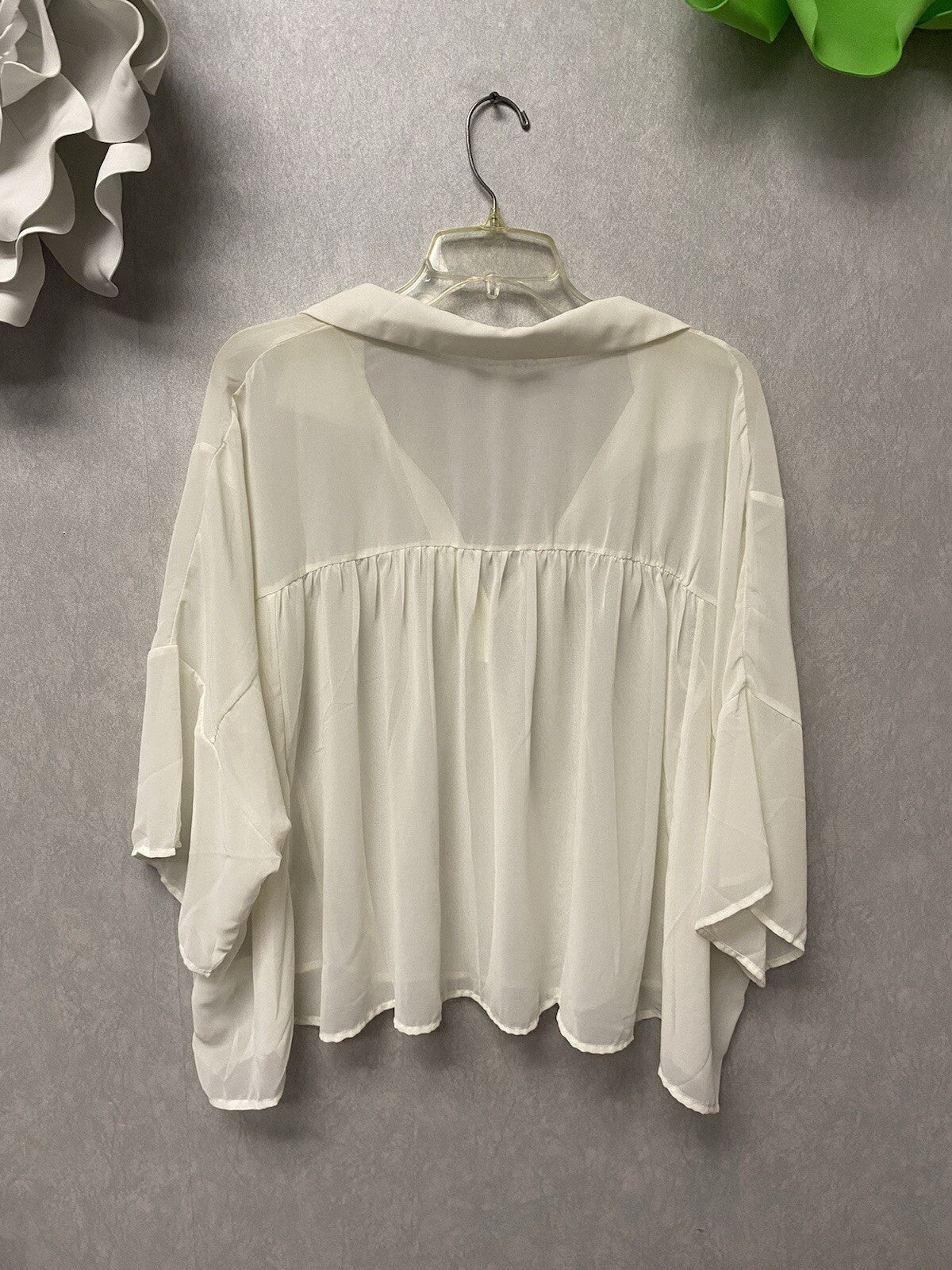 Ces Femme Sheer Off White Top Size Med Oversized