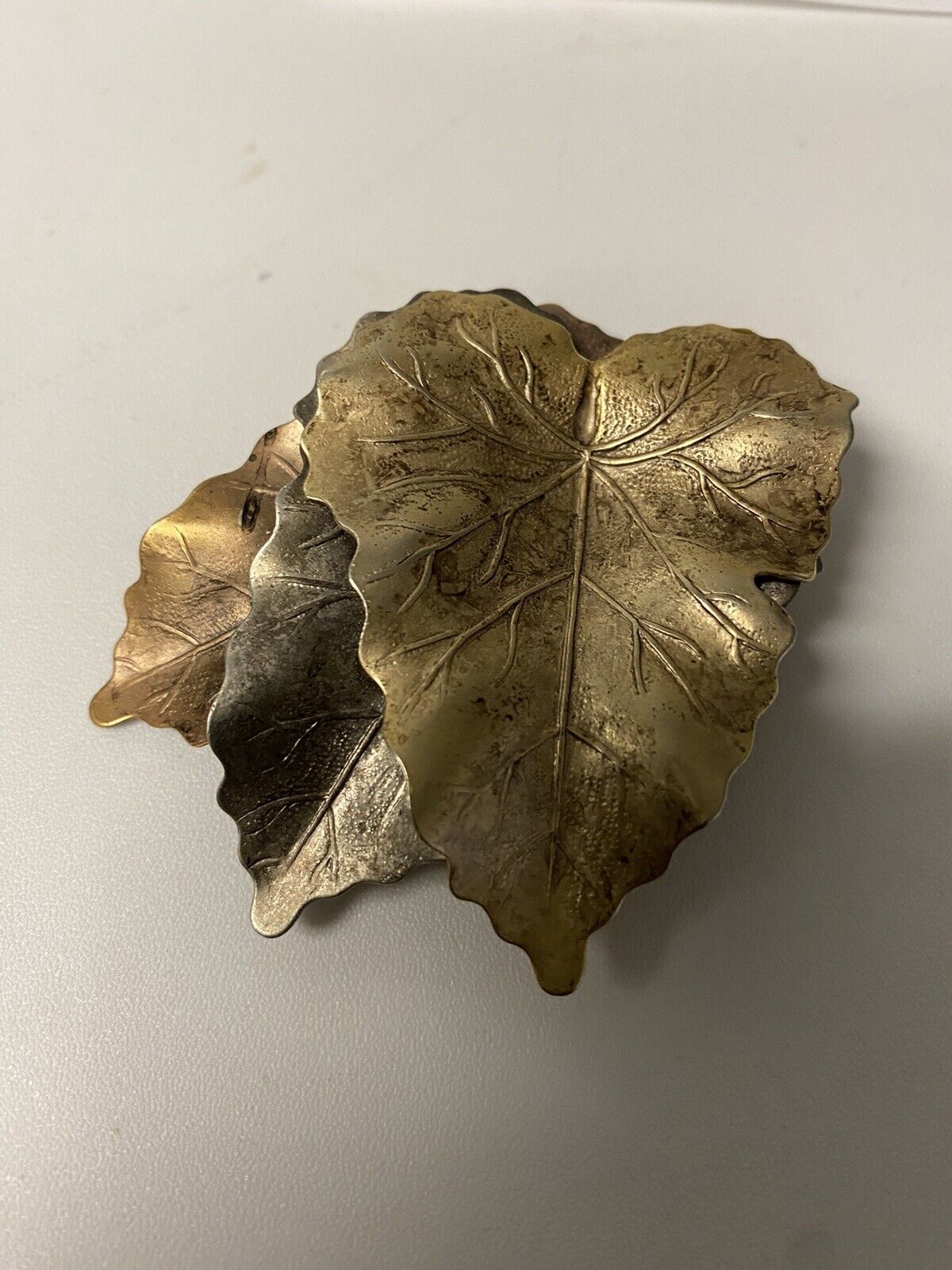 Leaf Pin 3" Large Brooch 3 Leaves Brass Copper Silver Fall Autumn T03