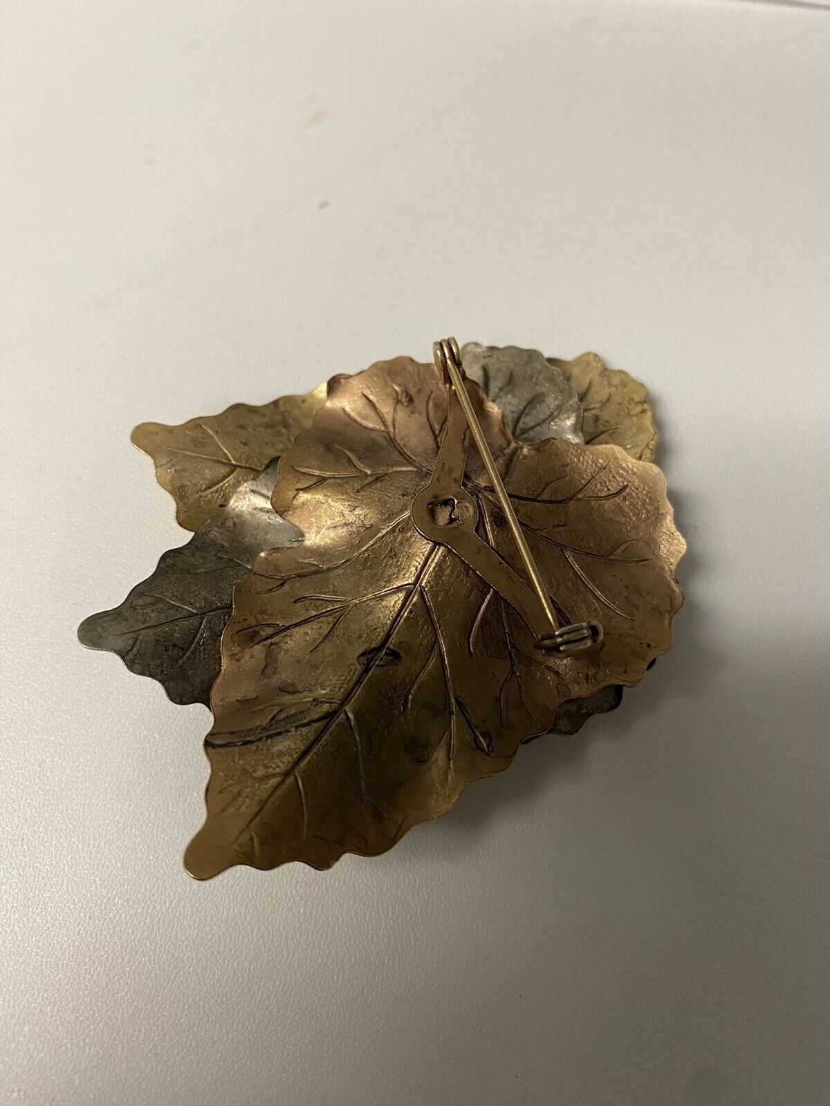 Leaf Pin 3" Large Brooch 3 Leaves Brass Copper Silver Fall Autumn T03